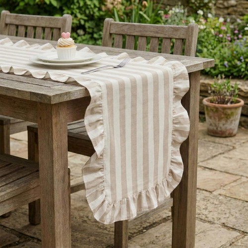 Brown stripe ruffle table - ruffle,