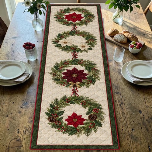 Christmas wreath quilted table - christmas,