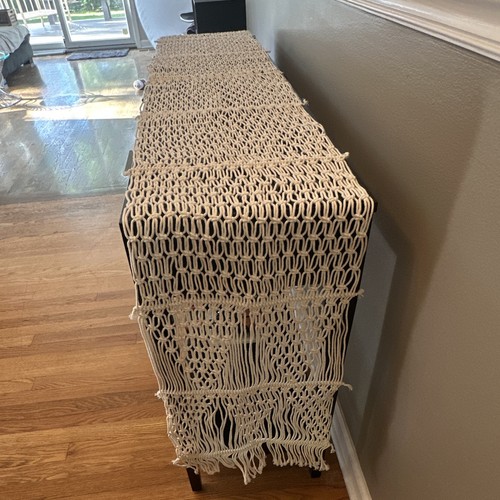 Beige crocheted cotton table - crocheted,