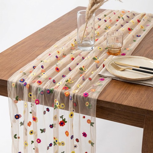 Champagne floral table runner - floral,