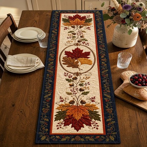 Fall foliage quilted table - fall,