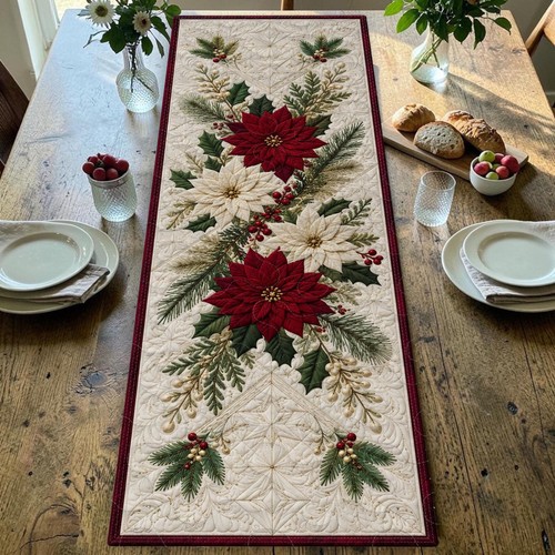 Poinsettia quilted table - quilted,