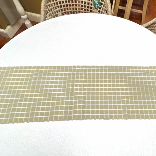 Beige white check cotton table - cotton,