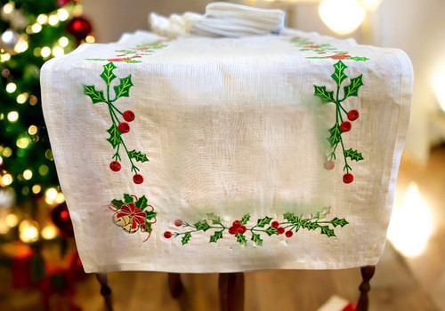 Embroidered christmas holly - embroidered,